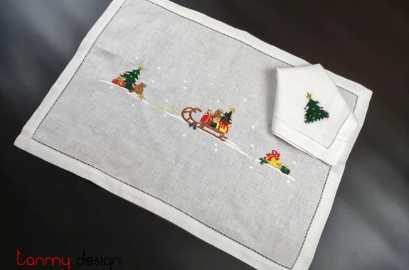 Christmas placemat & Napkin set-Sleigh embroidery
